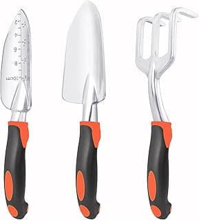 Garden Tools Set, 3 Pack Heavy Duty Gardening Tools Set Include Garden Shovel, Transplant Trowel and Hand Rake with Ergonomic Handle, Alumi...