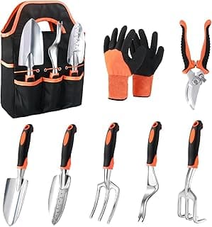 Garden Tools Set, 8 Piece Gardening Tools Set with Non Slip Ergonomic Handle, Heavy Duty Garden Tool Set with Storage Bag, Gardening Kit fo...