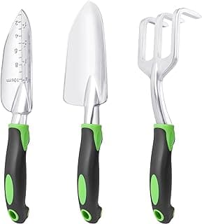 Garden Tools Set, 3 Pack Heavy Duty Gardening Tools Set Include Garden Shovel, Transplant Trowel and Hand Rake with Ergonomic Non-Slip Hand...