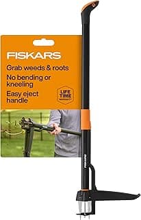 Fiskars Stand-Up Weed Puller Tool, 4 Serrated Stainless Steel Claws Grip Roots for Permanent Removal, Reinforced Foot Platform Penetrates T...