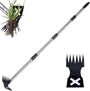 NICOFPHY Weed Puller Tool with Long Handle - 60" Manual Weeder Remover Tool, 2 in 1 Hand Weed Rake and Garden Hoe for Gardening, Heavy Duty...