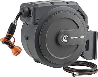 Giraffe Tools Retractable Garden Hose Reel 1/2 Inch x 130 ft, Super Heavy Duty, Any Length Lock, Slow Return System, Wall Mounted and 180 D...
