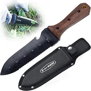 PERWIN Hori Hori Garden Knife, Garden Tools with Sheath for Weeding, Planting, Digging, 7" Stainless Steel Blade with Cutting Edge, Full-Ta...