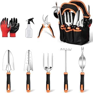 9-Piece Stainless Steel Garden Tools Set, HaSteeL Outdoors Gardening Hand Utensils Kit with Storage Bag, Rust Resistant, Heavy Duty, Gift f...