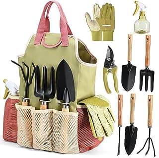 Gardening Tools Set of 10 - Complete Heavy Duty Garden Tools Set with Fashion Handbag - Durable Gardening Supplies Kit Ideal Garden Gifts f...